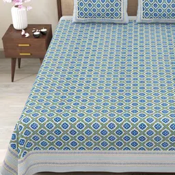 Myntra Elegant Homes Blue Floral Printed 180 TC King Bedsheet With 2 Pillow Covers-picture-28