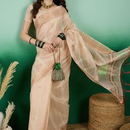 KALINI Striped Sequinned Organza Kanjeevaram Saree-image-94