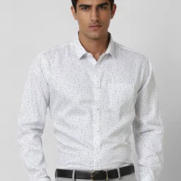 V Dot Men Slim Fit Spread Collar Geometric Printed Cotton Formal Shirt-image-50