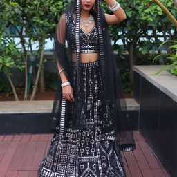 ODETTE Embellished Mirror Work Semi-Stitched Lehenga & Blouse With Dupatta-picture-14