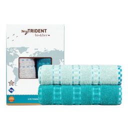 MYTRIDENT Blue 2 Pieces Striped His & Her Pure Cotton 500 GSM Bath Towel-17