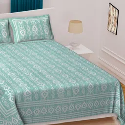 Texstylers Green Ethnic Motifs 220 TC Queen Bedsheet with 2 Pillow Covers-image-80
