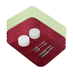 Aura 6-Pcs Maroon & Green Floor Mats & Dhurries-12