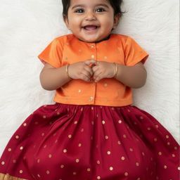 Sangria Girls Maroon Zari Lehenga and Orange Blouse Lehenga Set-picture-9