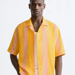 MISCHIEF MONKEY Men Classic Cuban Collar Boxy Multi Stripes Printed Casual Shirt-image-11
