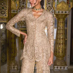 Dash and Dot Embroidered V-Neck Lace Peplum Co-Ord Set-25
