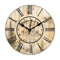 RANDOM Beige & Black Printed Analogue Wooden Contemporary Wall Clock-4