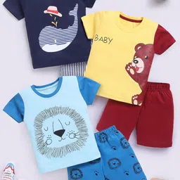 Blushh Berry Boys Pack Of 3 Printed Pure Cotton Short Sleeves T-shirt With Shorts-20