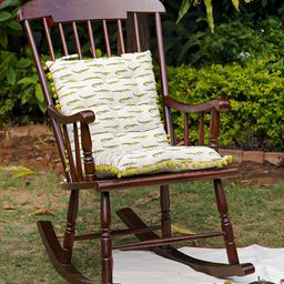 Ratan Cart Off-White & Green 2 Pieces Aligator Printed Cotton Square Chair Pads-93
