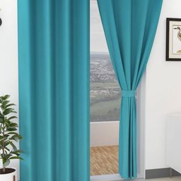 Yellow Weaves Teal Set of 2 Room Darkening Door Curtain-13