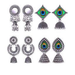 Sangria Peacock Shaped Jhumkas Earrings-image-71