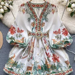 Alamode By Akanksha Multi Tropical Vintage Dress with Belt-image-13