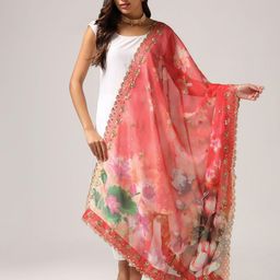 Kaizen TEXO FAB Printed Organza Dupatta with Sequinned image 1