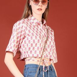 LIMEROAD Women Printed Flared Sleeve Shirt Style Cotton Top-22