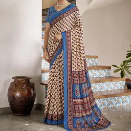 Munir Floral Pure Cotton Bagru Saree-51