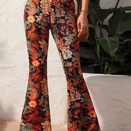 BAESD Women Floral Printed Original Regular Fit Mid-Rise Bootcut Trousers-image-94