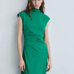 MANGO High Neck Draped A-Line Midi Dress-image-20