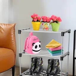 Decent Hut Black 3-Tier Rectangle Stainless Steel Shoe Rack-40