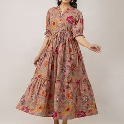 Aawari Floral Printed Cotton Fit and Flare Maxi Dress-image-62