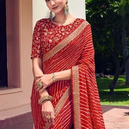 HERE&NOW Leheriya Print Sequinned Pure Georgette Saree image 5