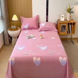 JC HOME Pink & Blue Conversational Printed Polycotton 140TC Queen Bedsheet Set 1.8m x 2.3m-image-42
