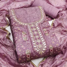 SAINOOR Floral Embroidered Sequinned Organza Semi-Stitched Dress Material-image-80