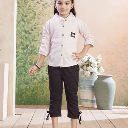 Aarika Girls Self Design Peter Pan Collar Shirt With Capris-picture-9