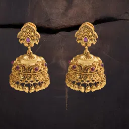 South Temple Jewellery Gold-Plated Artificial Stones Studded Dome Shaped Jhumkas-image-23