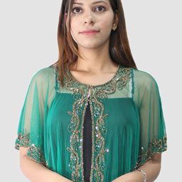 HAUTEMODA Women Embellished Cap Sleeves Net Cape Top-picture-26