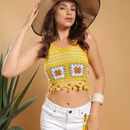Kotty Embellished Cotton Crop Top-image-99