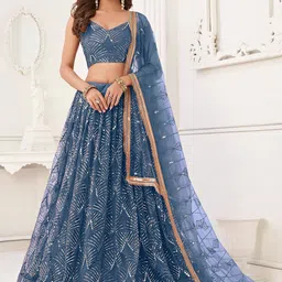 JIHU CULTURE Embellished Sequinned Semi-Stitched Lehenga & Unstitched Blouse With Dupatta-picture-20
