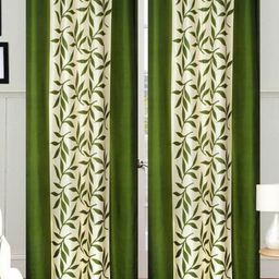 BELLA TRUE Green & White 2 Pieces Floral Printed Long Door Curtains-image-73