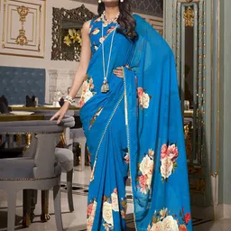 LOOKNBOOK ART Floral Printed Pure Georgette Tussar Saree-image-59