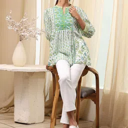 Biba Women Floral Printed A-line Kurti-image-28