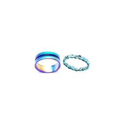 Dynamic Retail Global Set of 2 Rings for Men & Women, Multicolor-Blue Alloy Ring ()-7