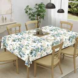 Clasiko Off White & Yellow Floral Printed Anti-Skid Pure Cotton 6-Seater Table Cover-38