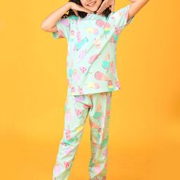 YK Girls Conversational Icecream Printed Round Neck Pure Cotton Night suit-image-76
