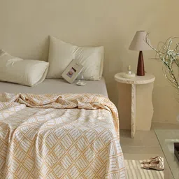 JC HOME Yellow & White Geometric AC Room 300 GSM Single Bed Quilt-picture-24