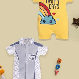 BABY GO Infant Boys Pack Of 2 Printed Pure Cotton Rompers-image-82