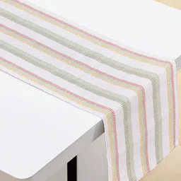Home Centre Drake Harvey White & Green Striped Cotton Table Runner-16