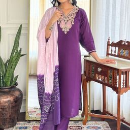 KALINI Women Ethnic Motif Embroidered Thread Work Kurta with Trousers & Dupatta-image-48