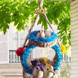 The Shine Store Set of 2 Artificial Bird Nest with Grass Jute Hanging Showpiece image 3