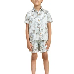 Funny Bones Clothings Boys Printed Shirt Collar Short Sleeves Linen Shirt & Shorts-image-88