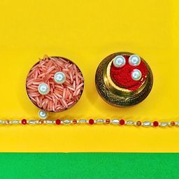 Anouk Set Of 3 Beaded Cotton Thread with AD Stones & Meenakari Designer Rakhi for Brother image 3
