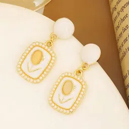 ISHKAARA Stone Studded & Beaded Contemporary Drop Earrings-49