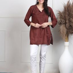 MALABIS Ethnic Motifs Embroidered Chikankari Pure Cotton Chikankari Kurti-image-69