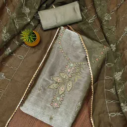 DIVASTRI Embroidered Sequinned Silk Chiffon Unstitched Dress Material-image-24