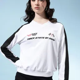 glitchez Contrast Panel Sleeves V-Neck Printed Sweatshirt-picture-46