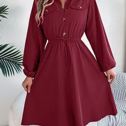 StyleCast x Revolte Cuffed Sleeves Fit & Flare Dress-image-38
