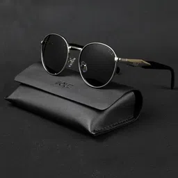 Irayz Unisex Round Sunglasses with Polarised and UV Protected 5303-Silver Black-picture-13